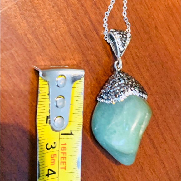 New Elegant green semi-precious stone pendant necklace shiny rhinestones & chain - Picture 7 of 7